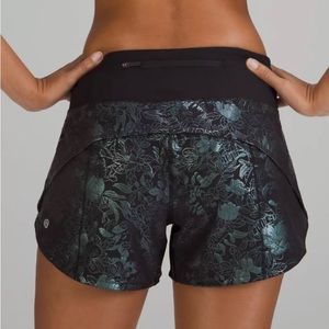 Lululemon Speed Up Short, 4” Inseam, Logo Flourish Black Iridescent, 12